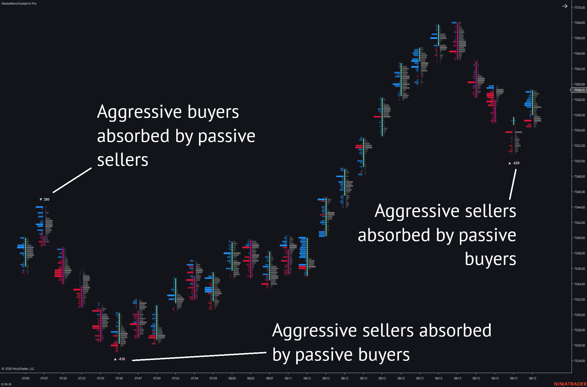 Annotated MarketXero Footprint divergence example